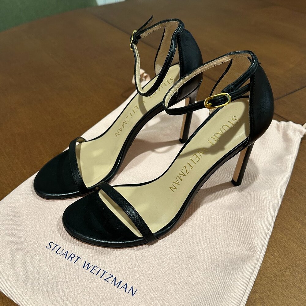 (SOLD) Stuart Weitzman Black leather Nudistsong heels (US 6.5)